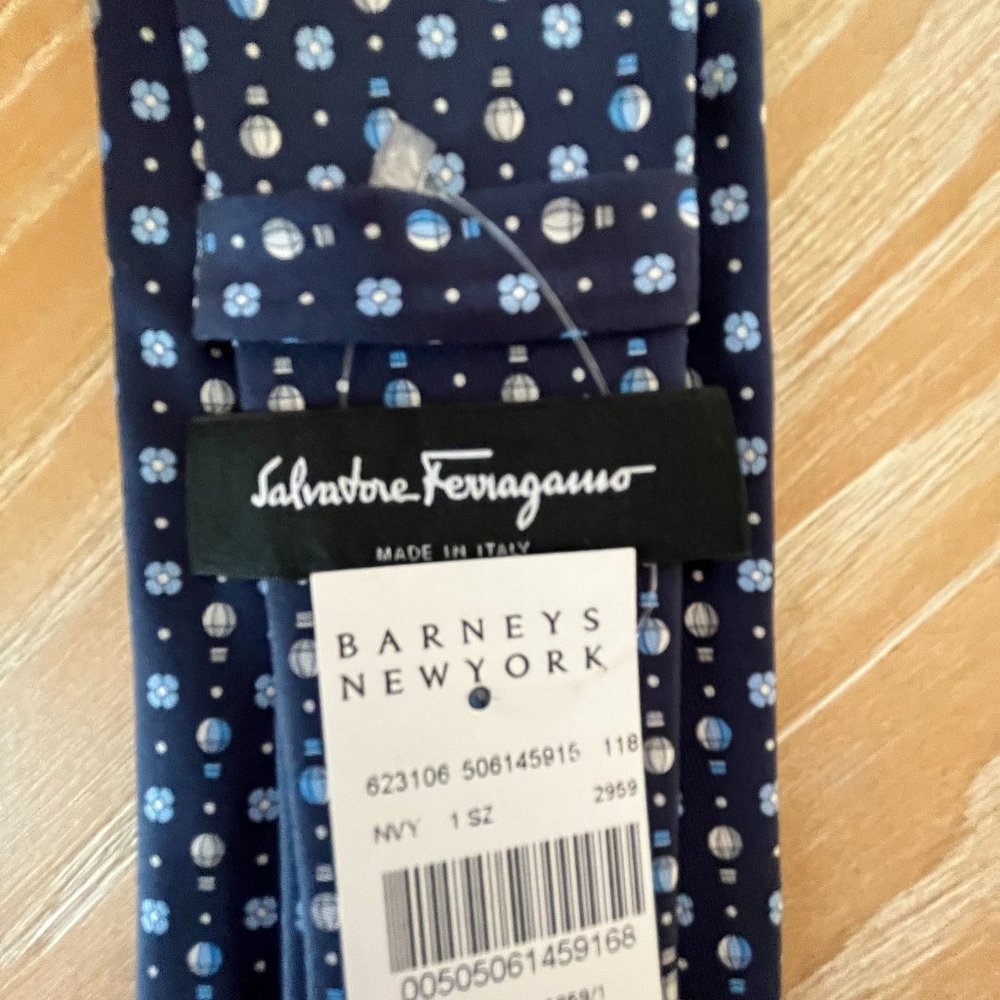 NWT Authentic SALVATORE FERRAGAMO Mens Hot Air Balloon Print Blue Silk Tie